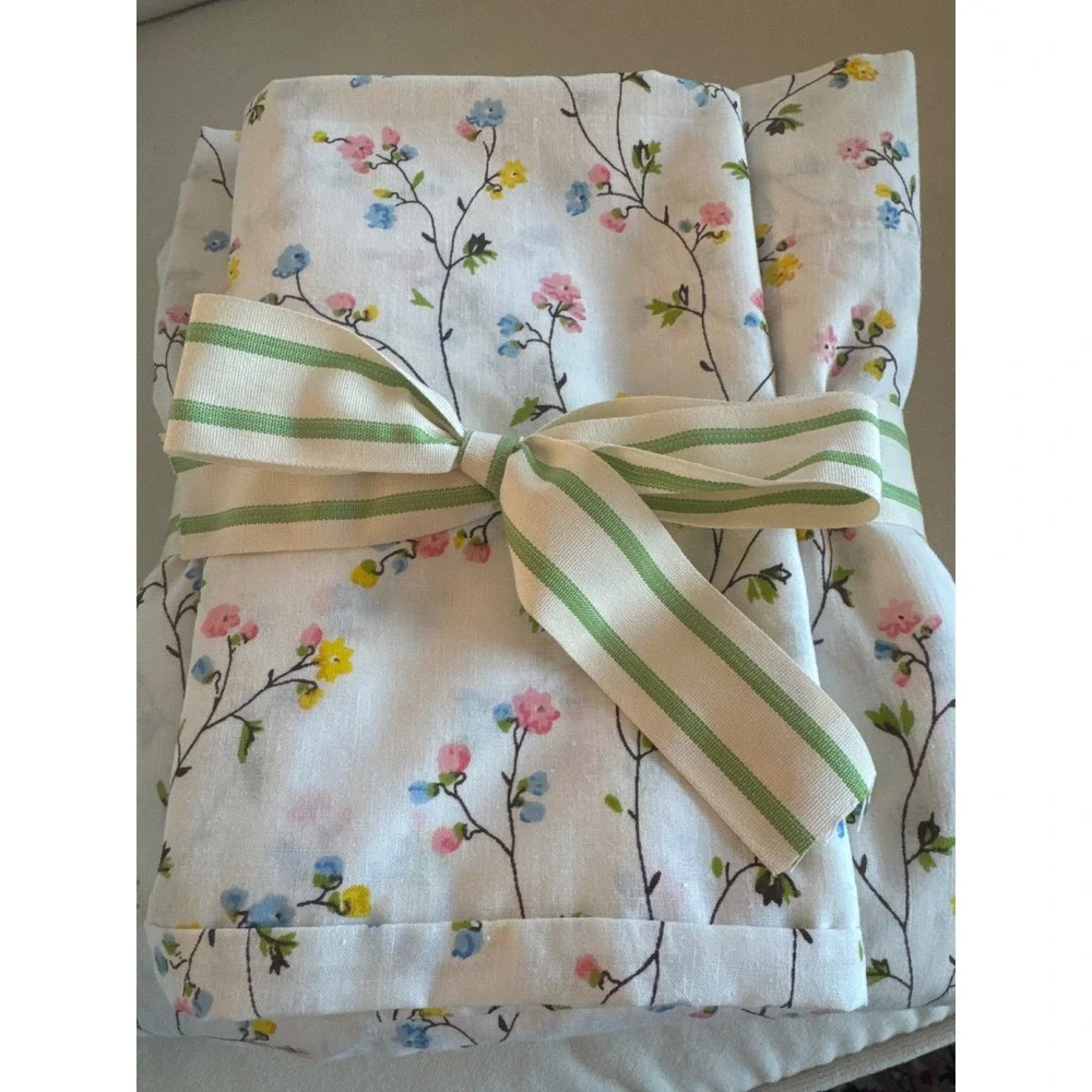 Vintage JCPenney Floral Twin Flat Sheet and Pillowcase Set White Muslin Cotton